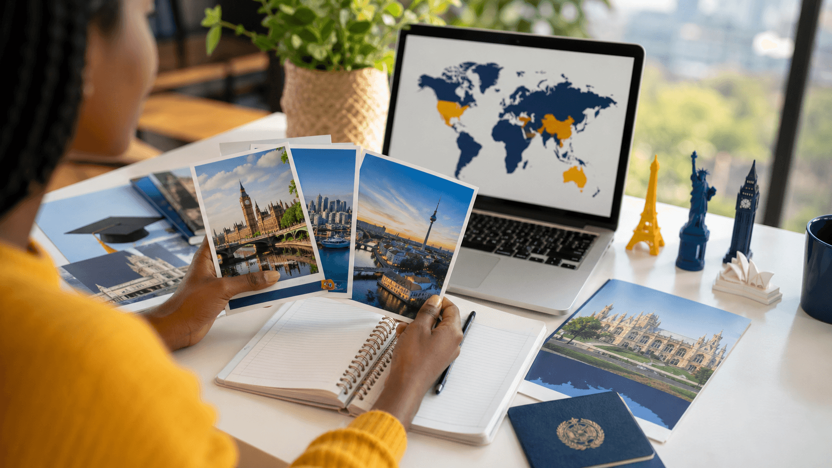 Kenyan student comparing international study destination options at a desk